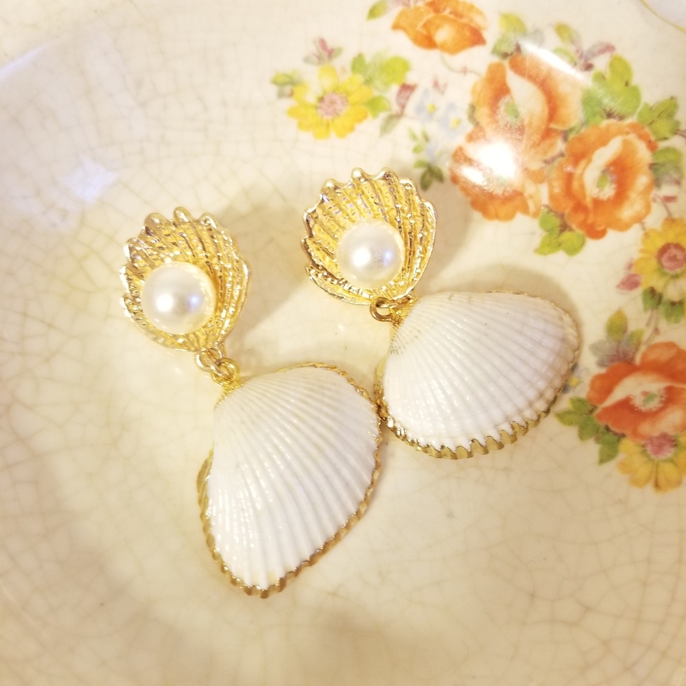 Faux Pearl and Shell Earrings